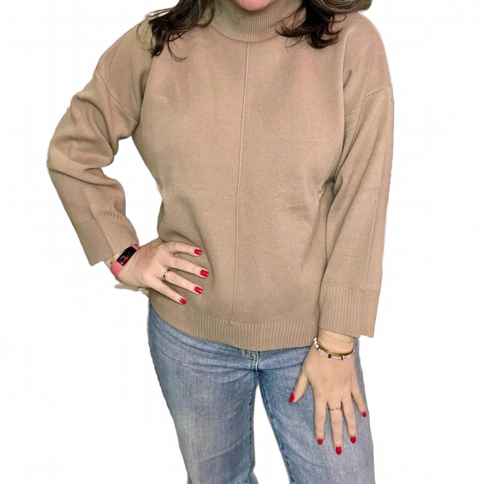 NEW BLU PEPPER solid mock neck seam front knit sweater in taupe